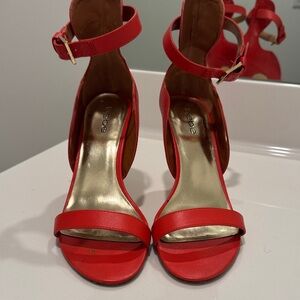 bebe Janelle Red Open-Toe Ankle-Strap High Heels